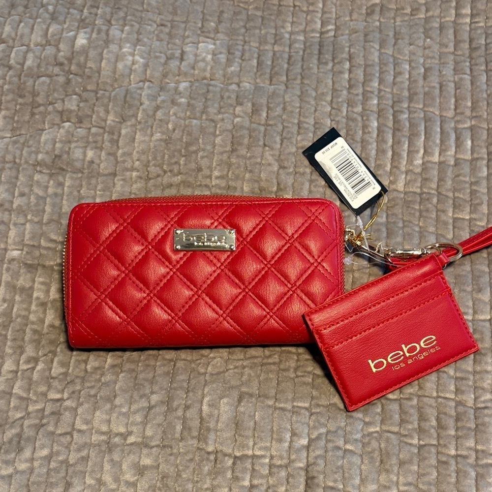 Bebe Red Quilted Wallet and Card Holder